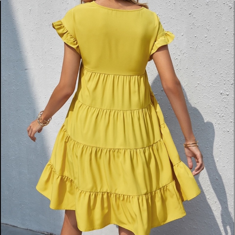 Boho v neck ruffle sleeve smock mini dress - Picture 12 of 16